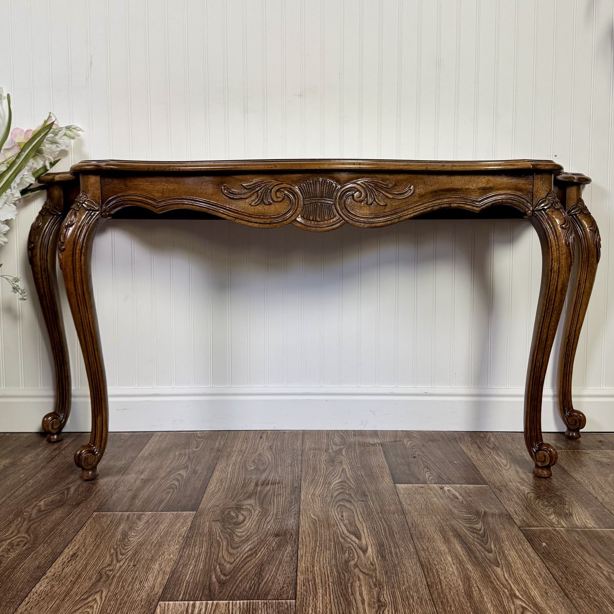 Vintage Walnut French Provincial Console Table