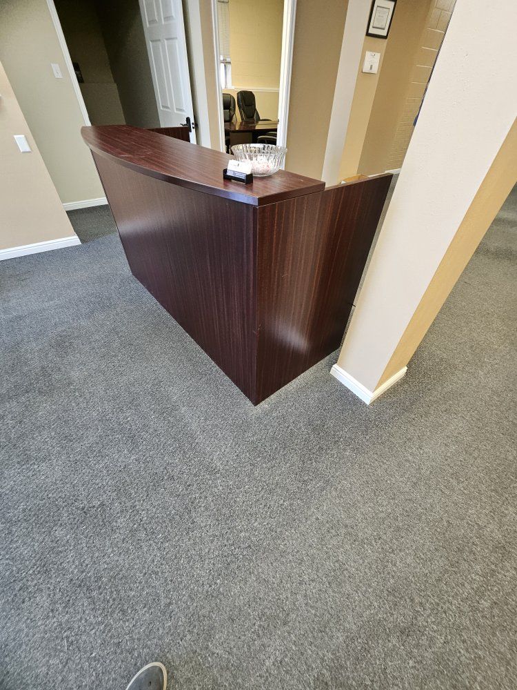 Dark Wood Grain Reception Desk Counter