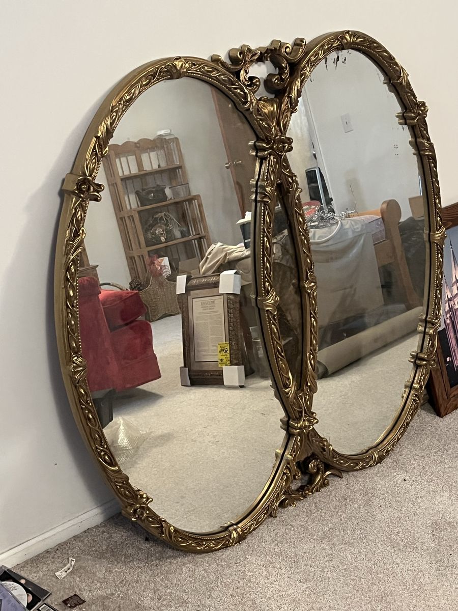 Vintage Gold Ornate Dual Oval Wall Mirror