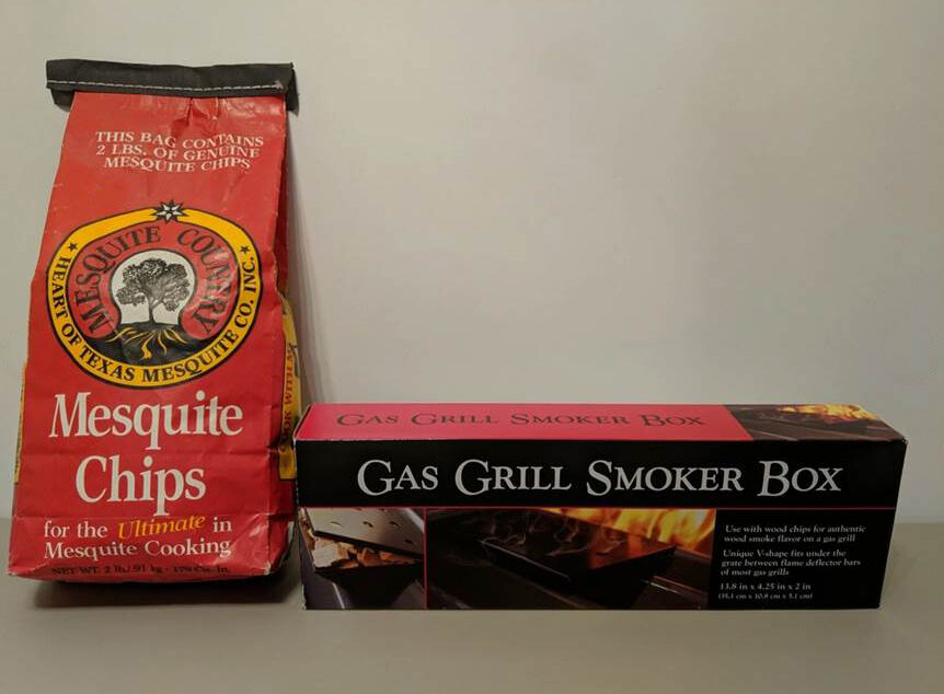 V shaped stainless steel smoker box w/texas mesquite wood chips