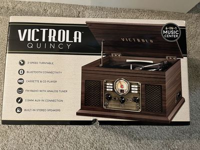 Victrola Quincy 6-in-1 Music Center - Bluetooth, 3-Speed Turntable, CD & Cassette Player, FM Radio