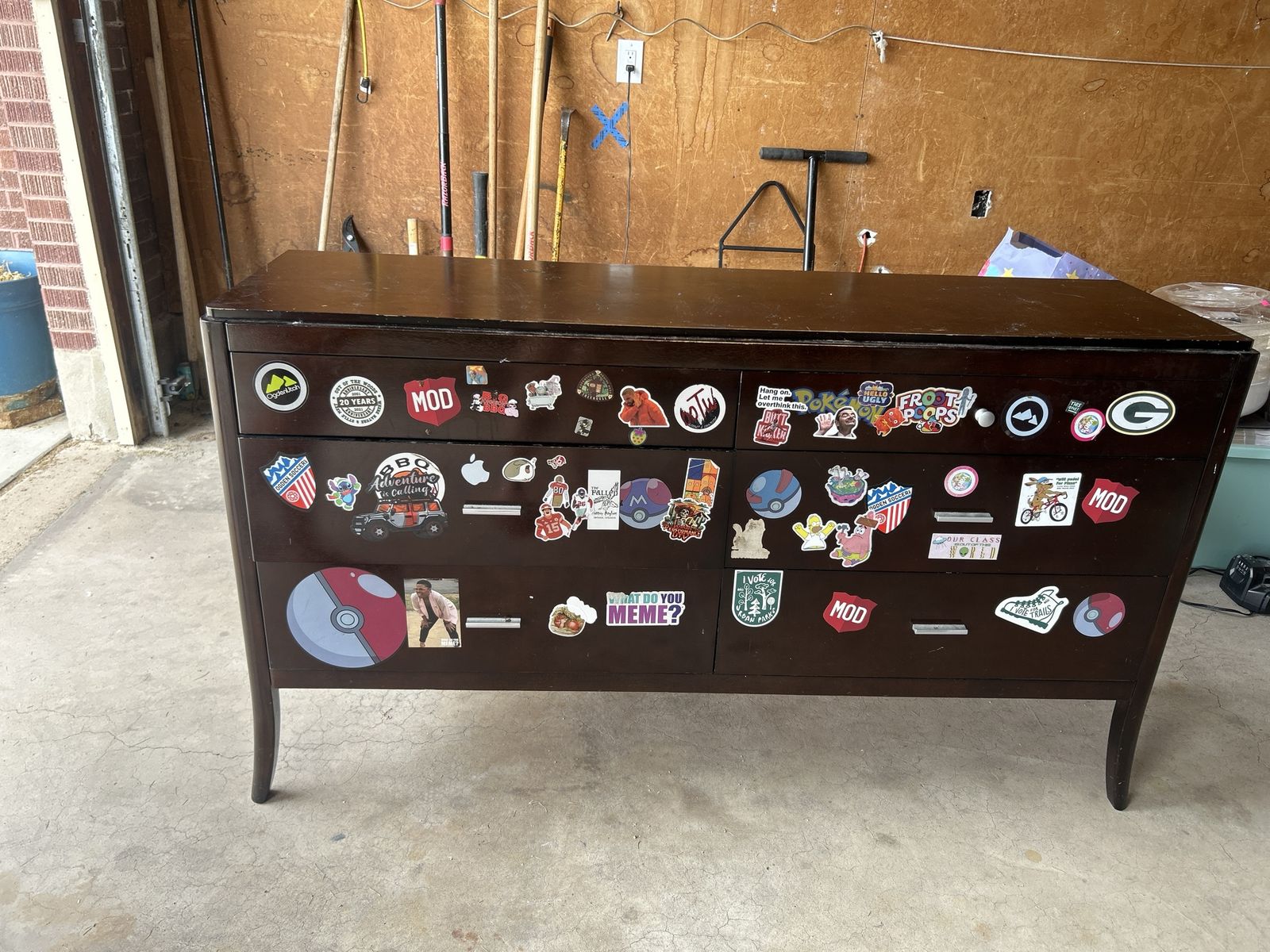 Dark Wood Dresser with Decorative Stickers