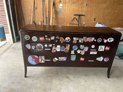 Dark Wood Dresser with Decorative Stickers