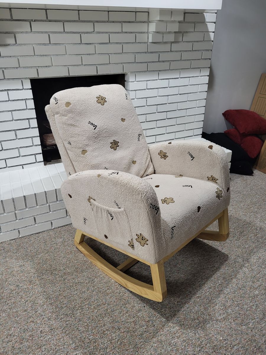 Upholstered High Back Wooden Rocking Chair