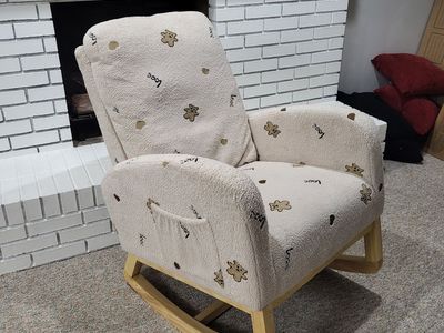 Upholstered High Back Wooden Rocking Chair