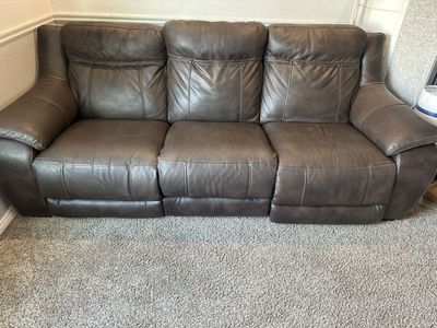 Dark Brown Leather/Vinyl Reclining Sofa Couch