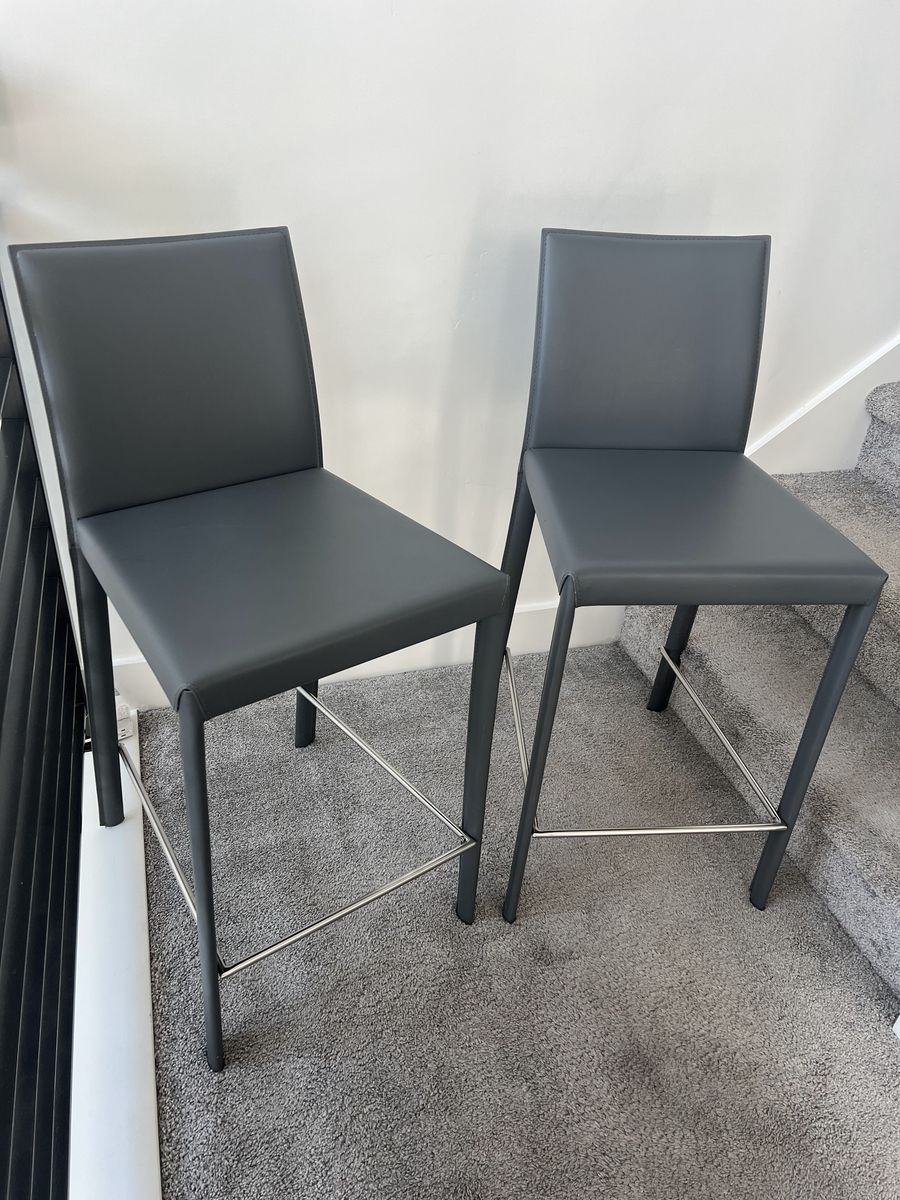 Euro Style Hasina Counter Stools (Gray Faux Leather) - Set of 2
