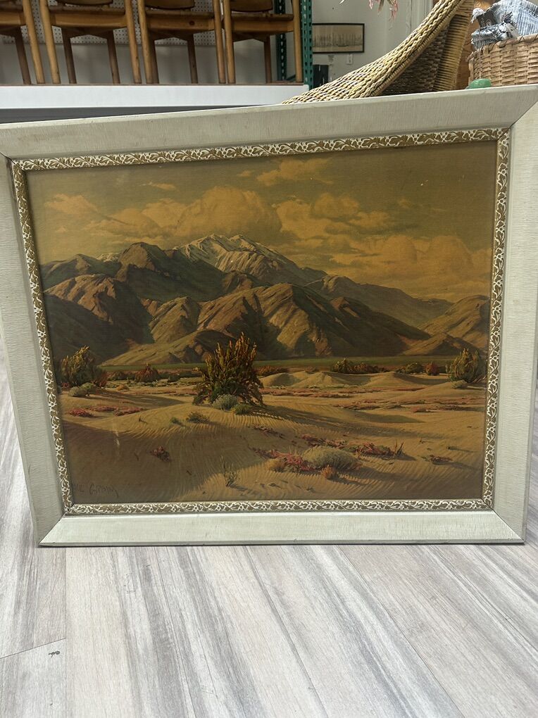 Large Framed Vintage Mountain Desert Print