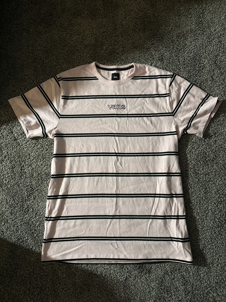 Vans Men's X-Large Light Pink Striped T-Shirt Skater Tee - 100% Cotton