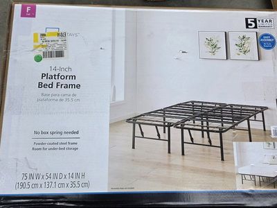 New Full Size Bed Frame. Mainstays 14" High Quad Fold Steel Platform Bed Frame, Under-Bed Storage