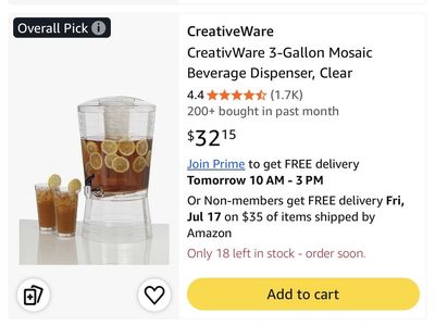 CreativeWare 3-Gallon Beverage Dispenser, with Removable Ice Core