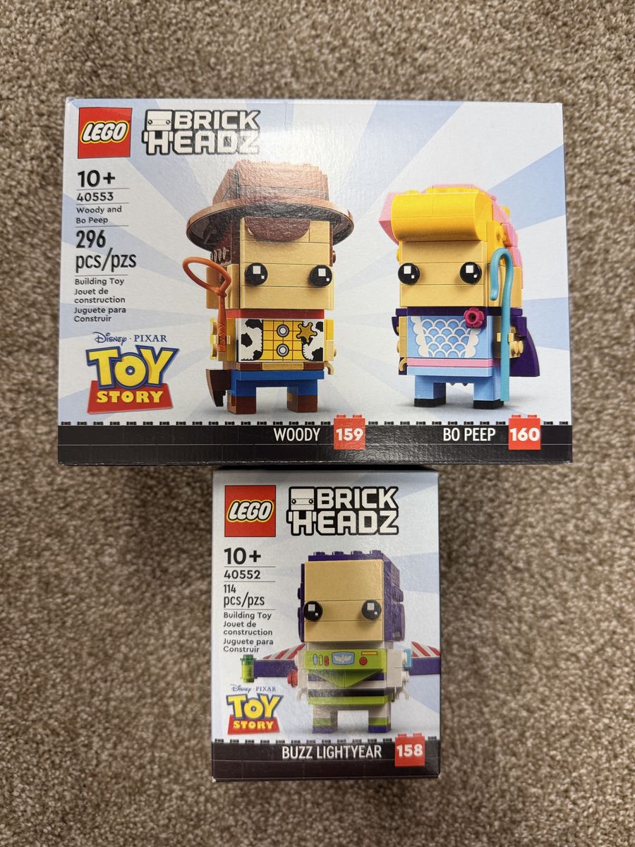 LEGO BrickHeadz Disney Pixar Toy Story Woody & Bo Peep (40553) and Buzz Lightyear (40552) Building Kits