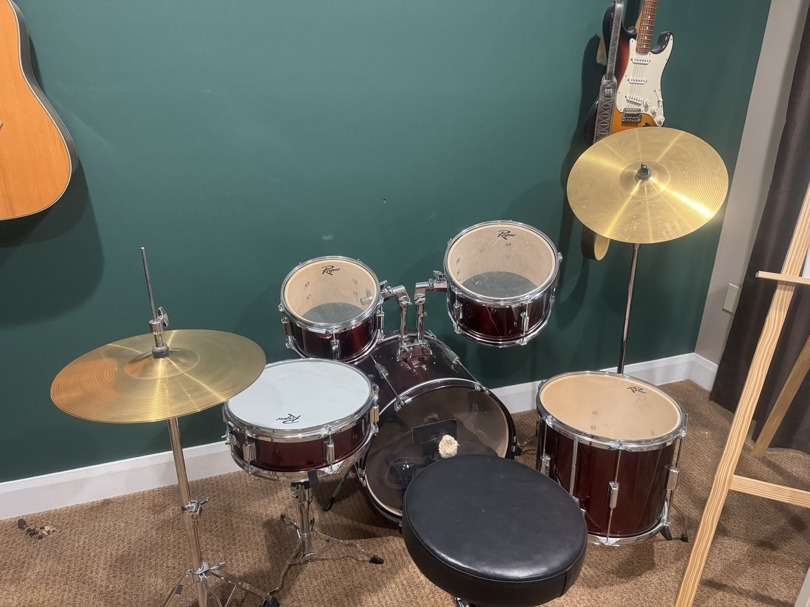 Rogue 5-Piece Burgundy Drum Set w/ Cymbals, Throne & Hardware