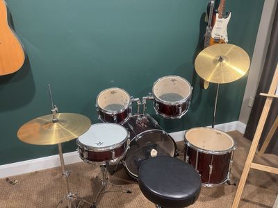 Rogue 5-Piece Burgundy Drum Set w/ Cymbals, Throne & Hardware