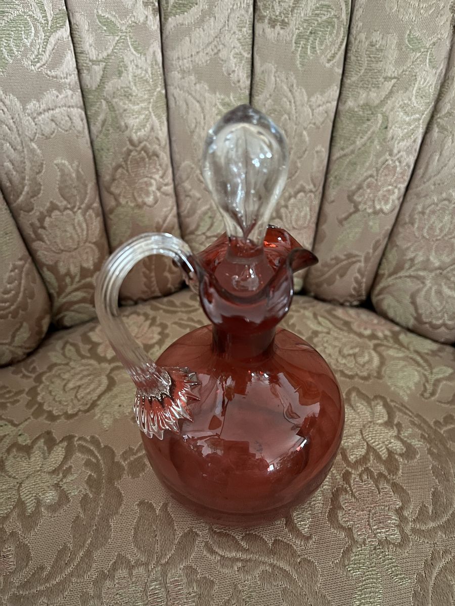 Beautiful Cranberry Glass Decanter with Stopper-Antique-Mint Condition