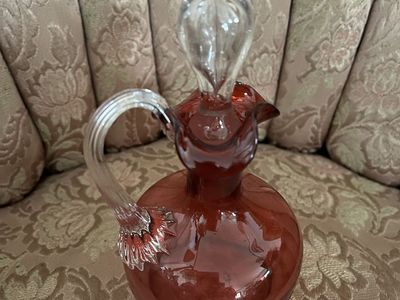 Beautiful Cranberry Glass Decanter with Stopper-Antique-Mint Condition