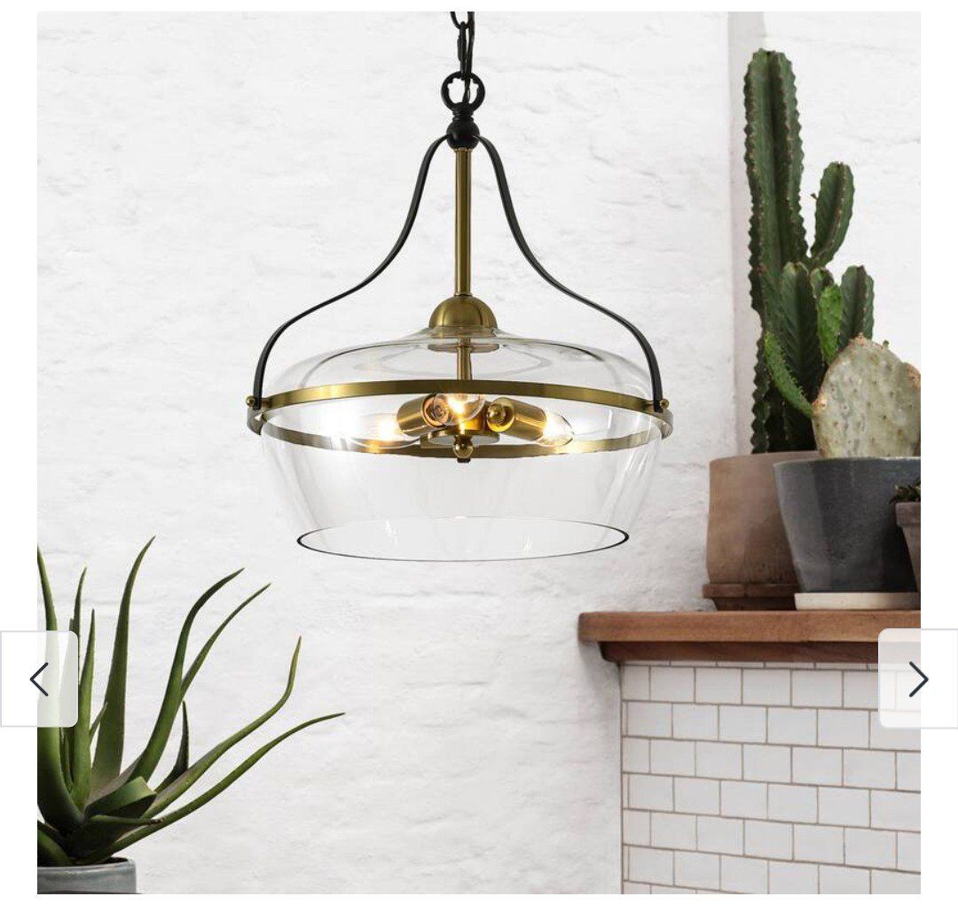 NEW 16.2 in. 3-Light Modern Matte Black Pendant Light with Clear Dome Glass Shade