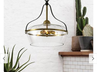 NEW 16.2 in. 3-Light Modern Matte Black Pendant Light with Clear Dome Glass Shade