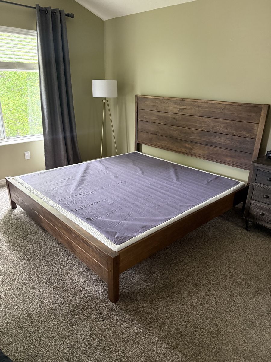 King Size Wood Bed Frame - Dark Wood Finish