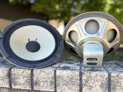 Pair of vintage Sansui W-200 woofer speaker drivers, Used for Sansui SP-200 speakers. vintage loudspeaker parts