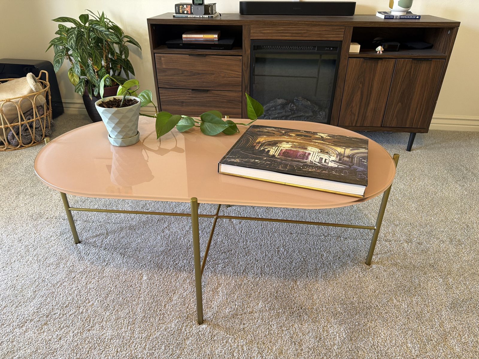 Pink glass coffee table
