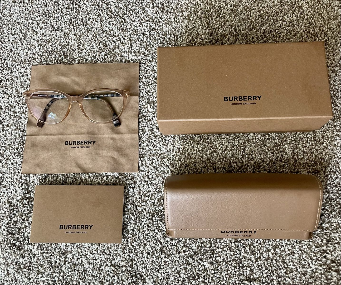 Authentic BURBERRY BE2389 Peach Eyeglasses with Accessories