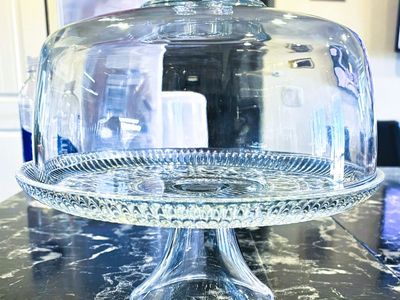 Vintage Clear Glass Pedestal Cake Stand with Dome Lid