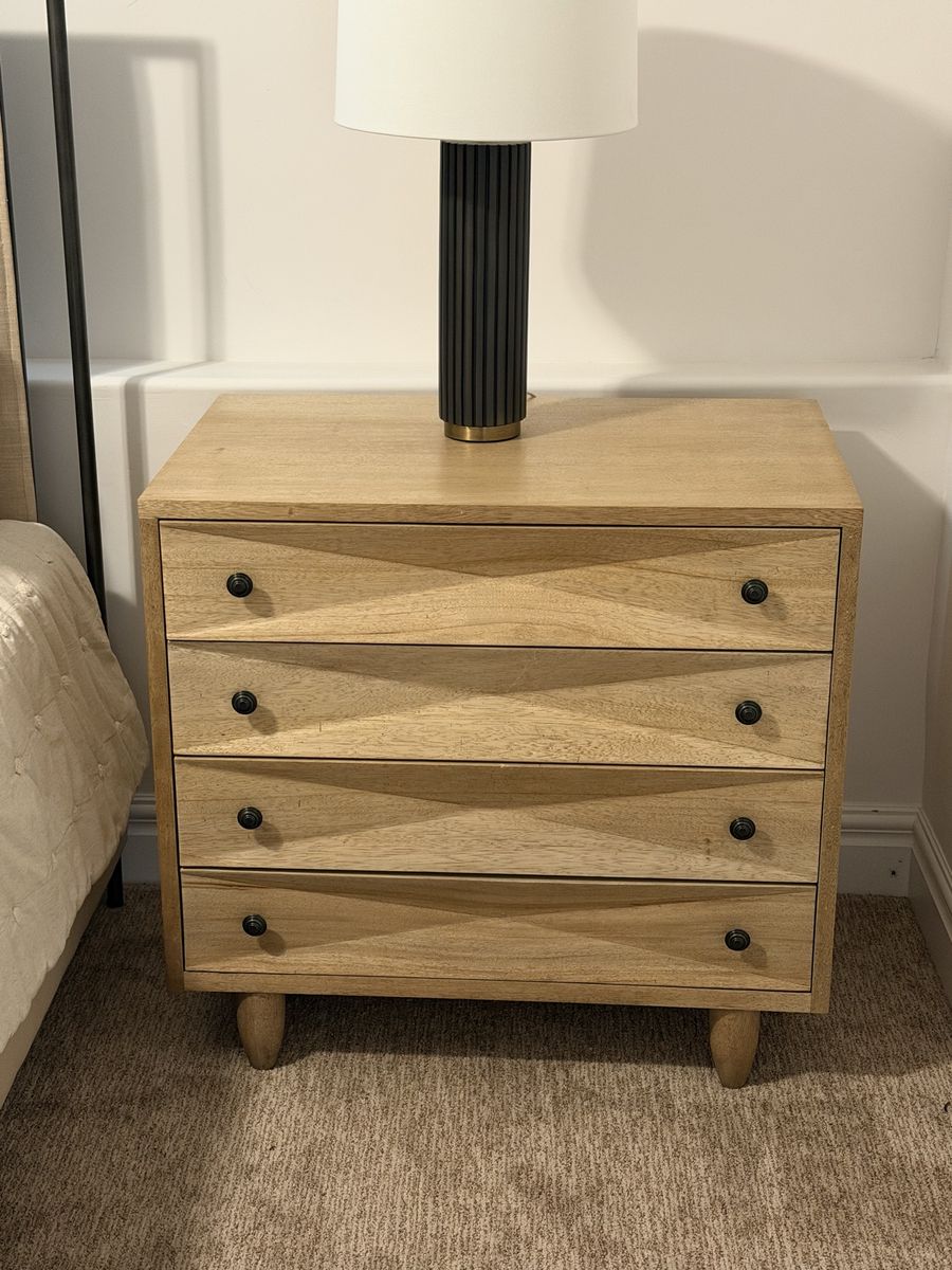Luxury Noir Furniture "Diamond" Chest Nightstand - Washed Walnut (Retails $3,500+)