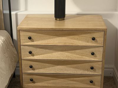 Luxury Noir Furniture "Diamond" Chest Nightstand - Washed Walnut (Retails $3,500+)