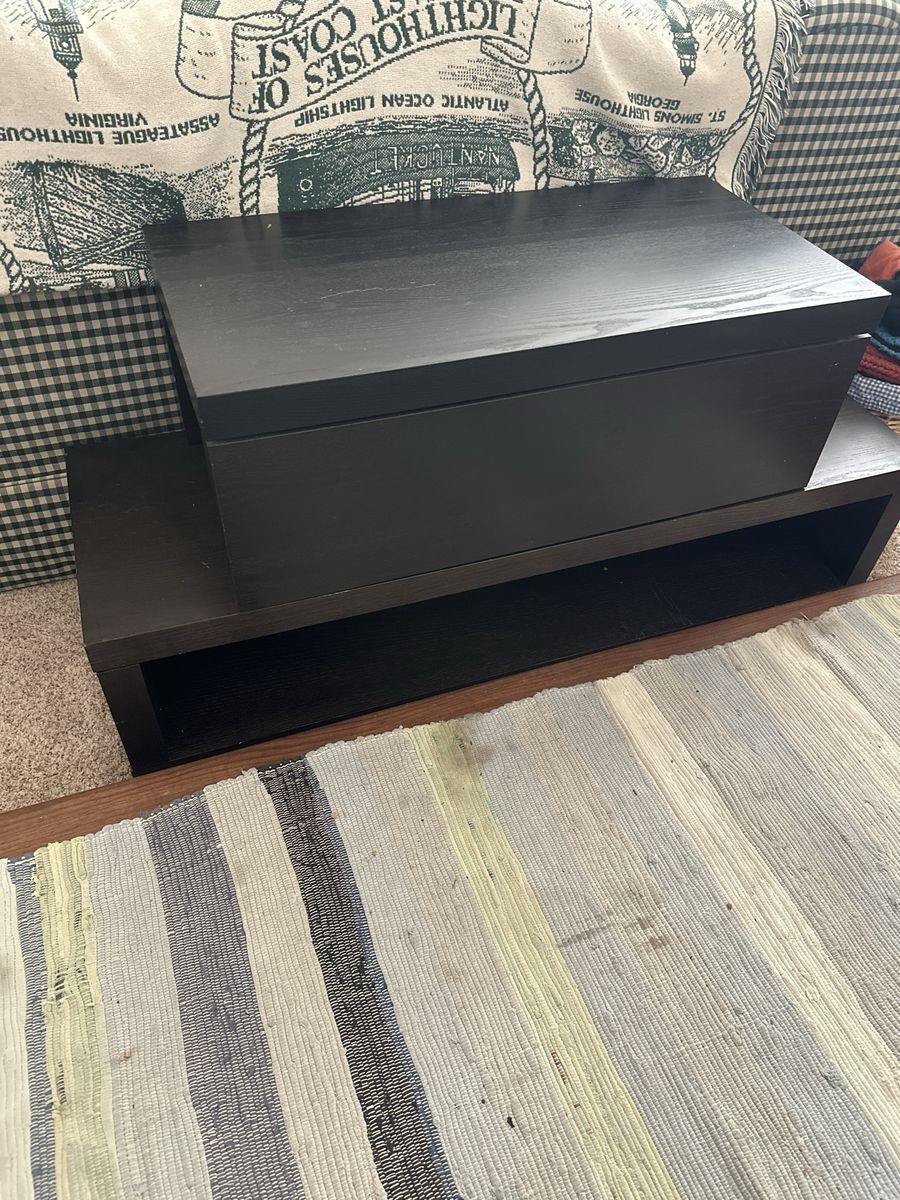 Black Wooden Storage Bench and TV Stand Set