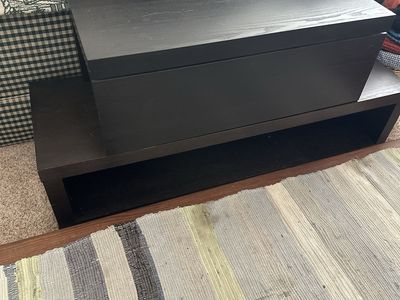 Black Wooden Storage Bench and TV Stand Set