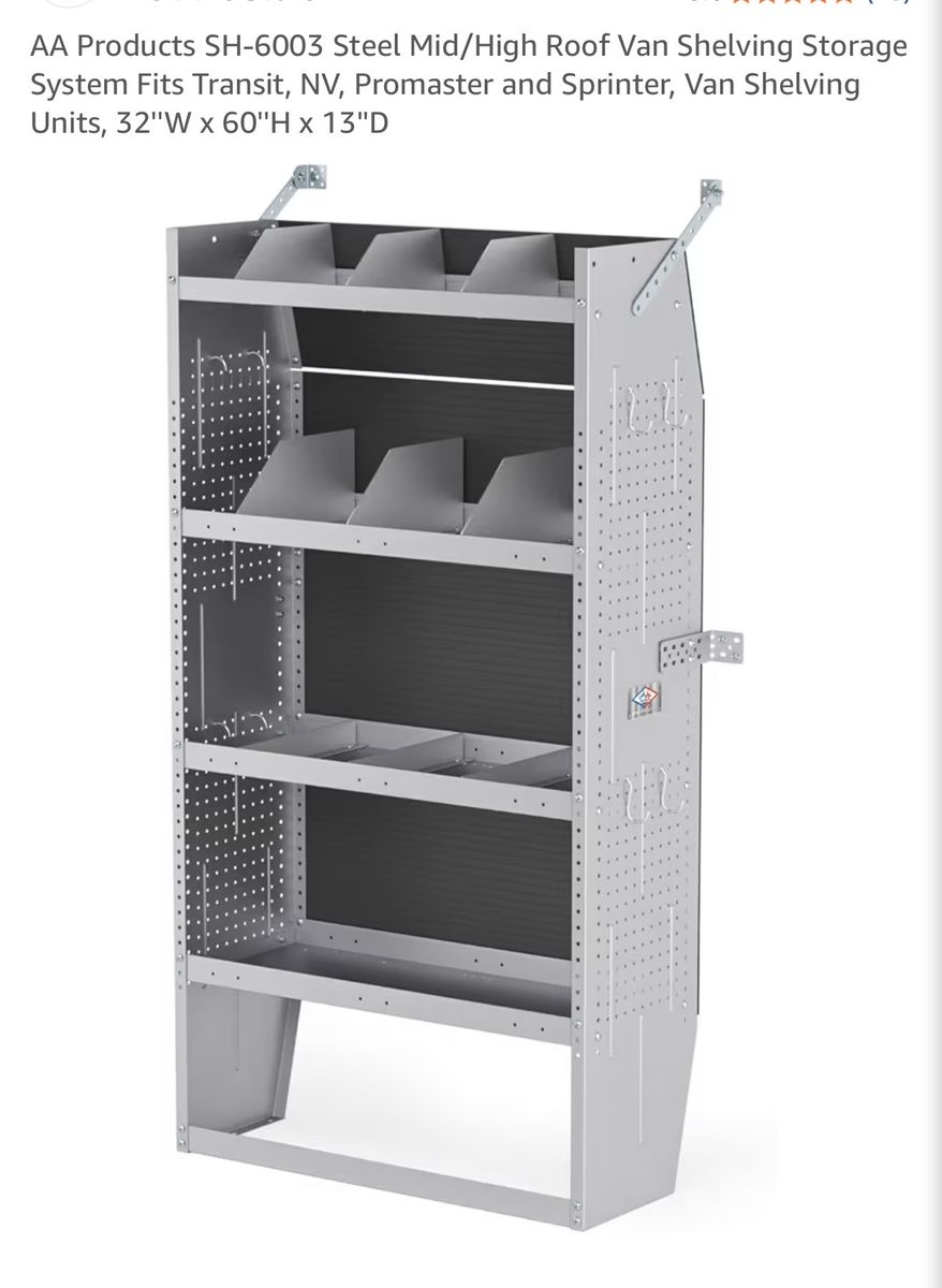 AA Products SH-6003 Steel Mid/High Roof Van Shelving Storage System Fits Transit