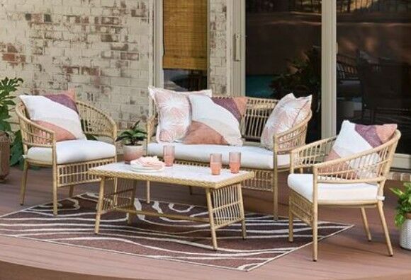 4 pc Wicker patio set + wood rocking chair - NEW