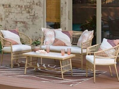 4 pc Wicker patio set + wood rocking chair - NEW