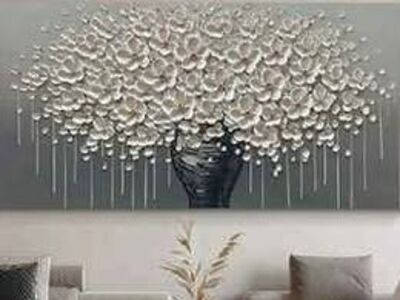 LoveMasterPieces Large Textured White Flowers in Vase Unframed Unstretched Landscape Canvas Print