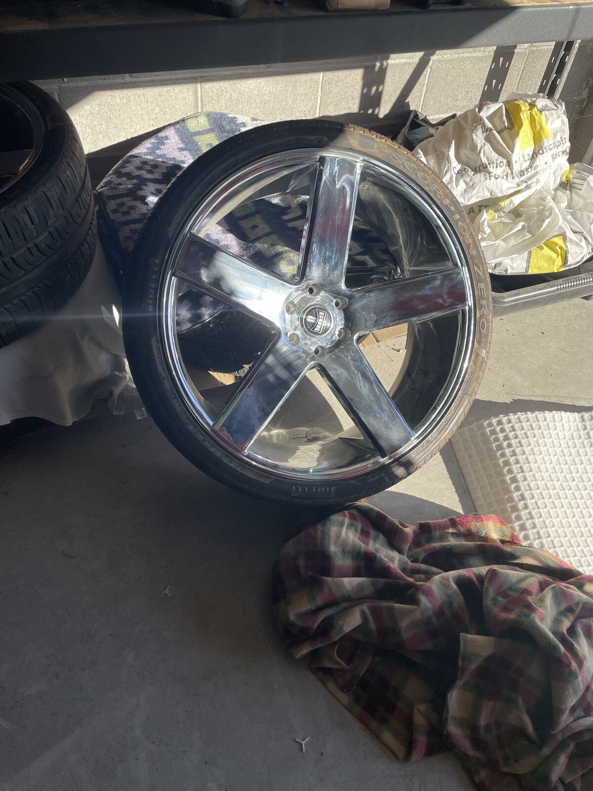26 inch chrome DUB rims and Pirelli Scorpion tires for sale.