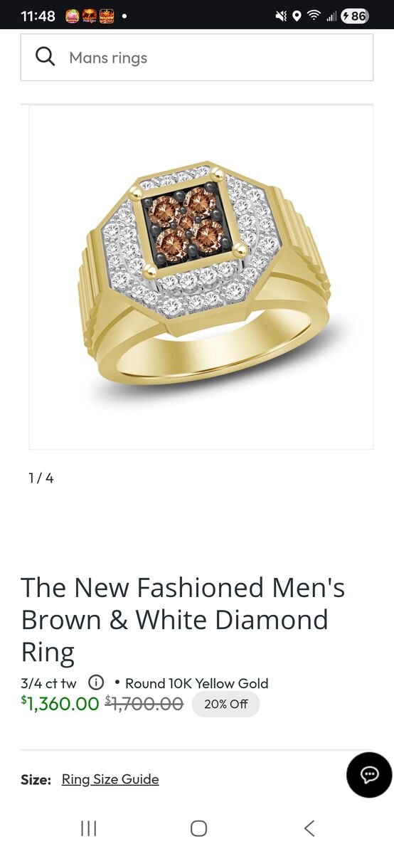 MENS BROWN & WHITE DIAMOND RING