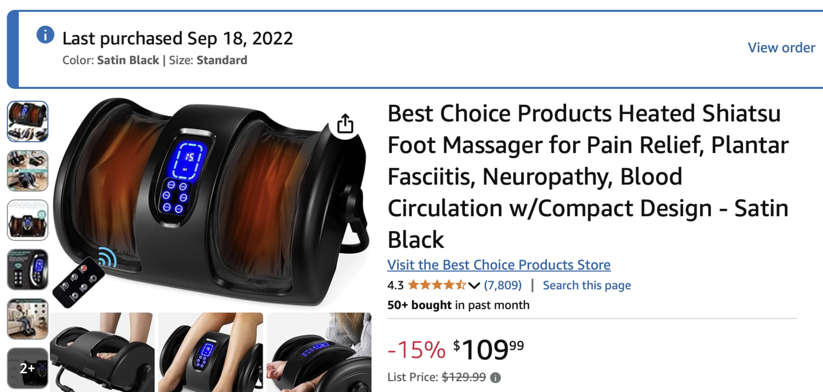 Heated Shiatsu Foot Massager for Pain Relief, Plantar Fasciitis, Neuropathy, Blood Circulation w/Compact Design - Satin Black