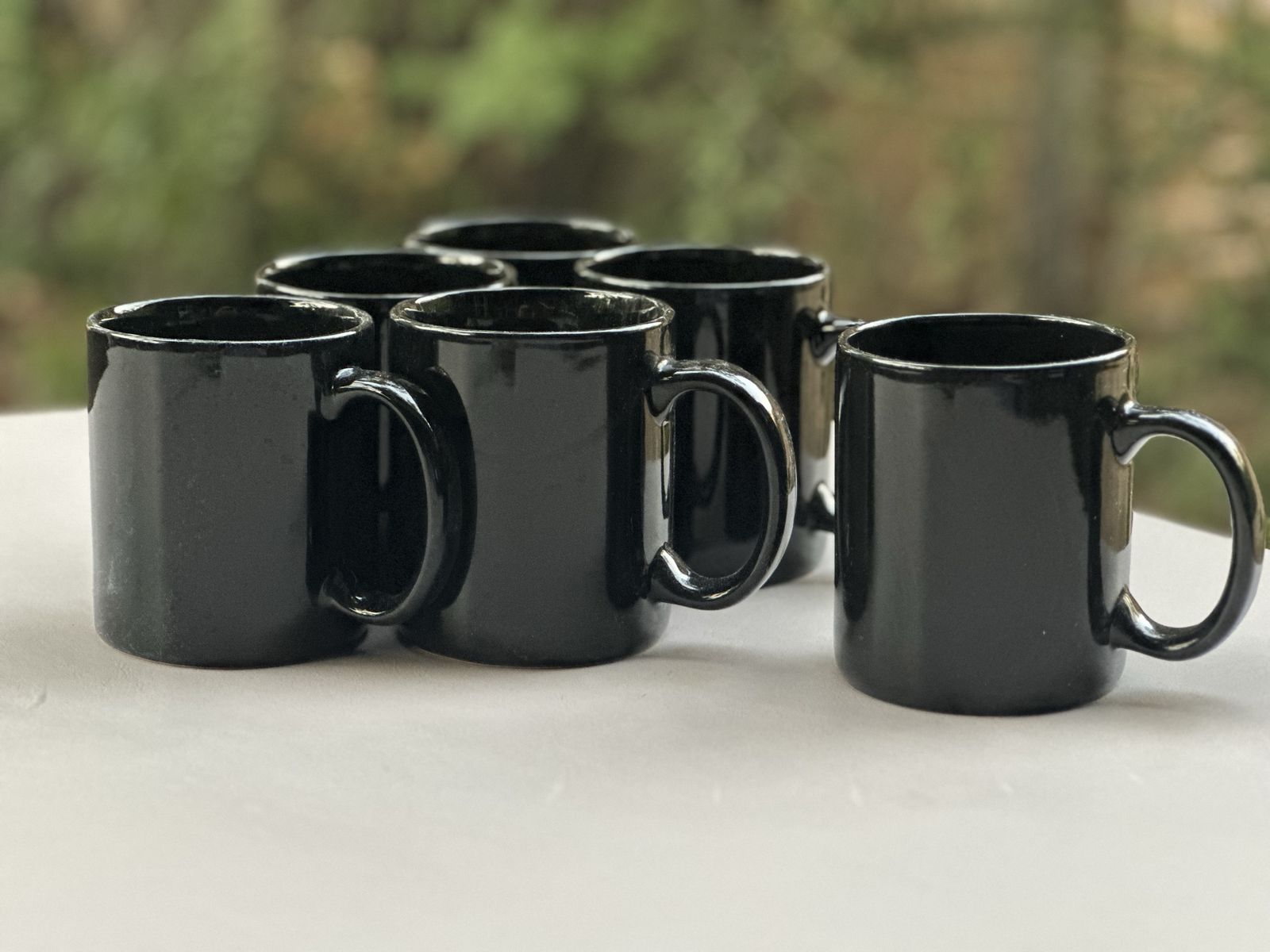 Set of 6 Glossy Black Ceramic Coffee Mugs