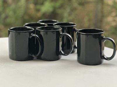 Set of 6 Glossy Black Ceramic Coffee Mugs