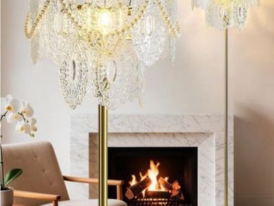 63” Gold Glass Floor Lamp with Pearl Decoration - 1pk