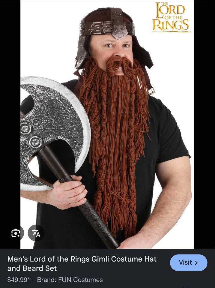 Gimli Helmet with attached beard (have 2 - 1 brand new, 1 worn once for an hour)