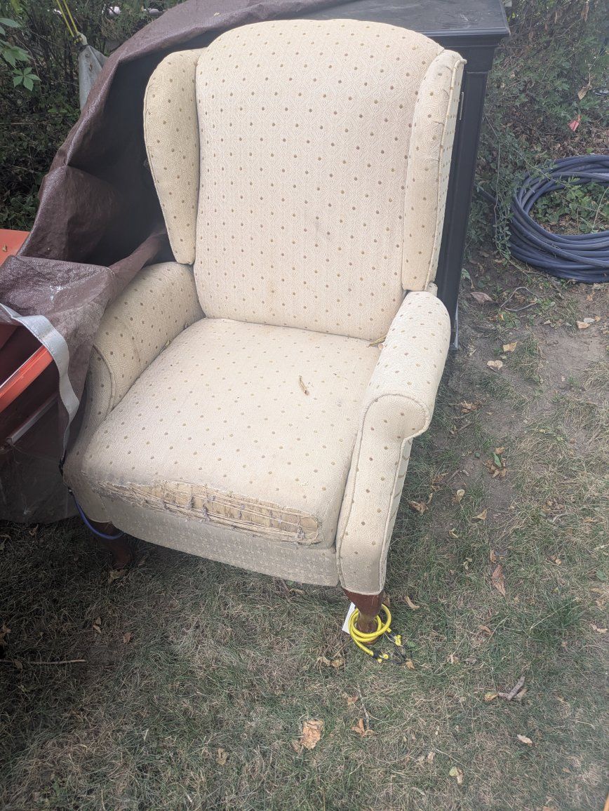 Vintage Upholstered Wingback Armchair with Polka Dot Pattern