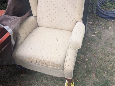 Vintage Upholstered Wingback Armchair with Polka Dot Pattern
