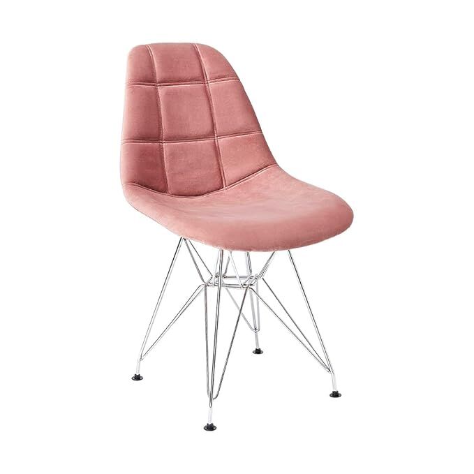 Mid Century Velvet Upholstered Dining Chair with Metal Legs Set of 1, Pink (CS)