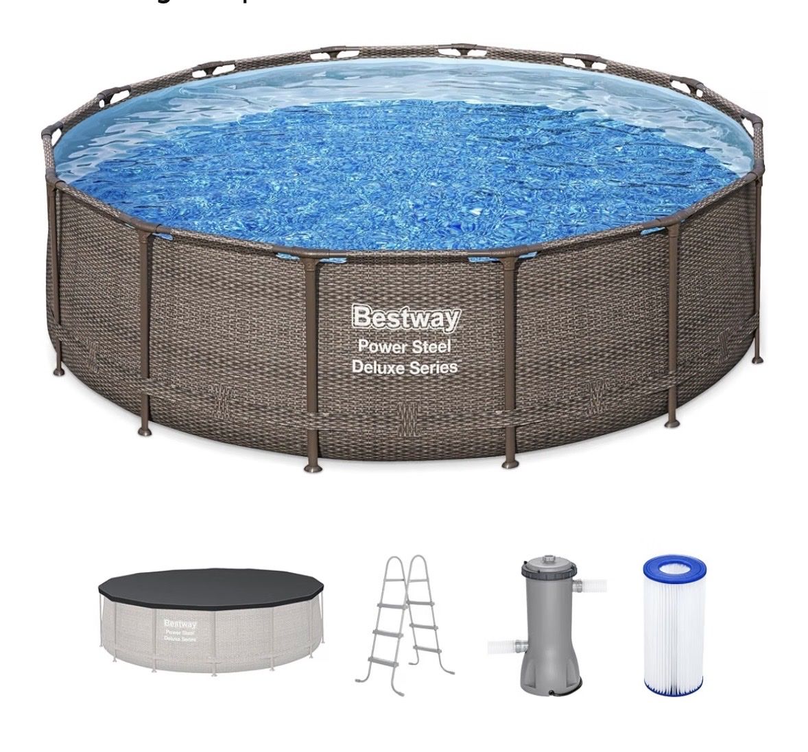 Bestway Power Steel Deluxe Series 14’x 42”Round Above Ground Swimming Pool Set