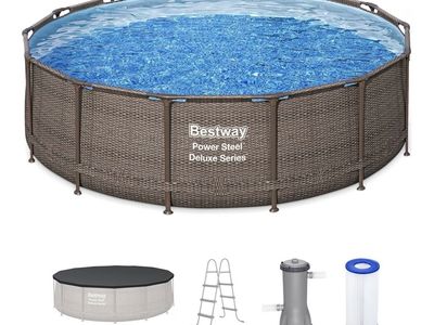 Bestway Power Steel Deluxe Series 14’x 42”Round Above Ground Swimming Pool Set