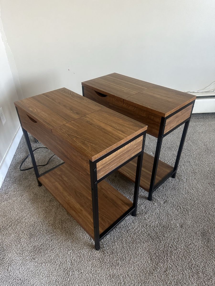 Set of 2 SONGMICS Side Tables w/ USB & Storage