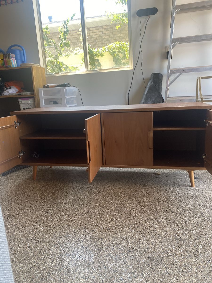 Mid-Century Modern Solid Wood TV Stand with Storage