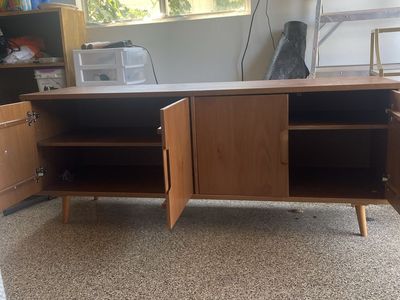 Mid-Century Modern Solid Wood TV Stand with Storage